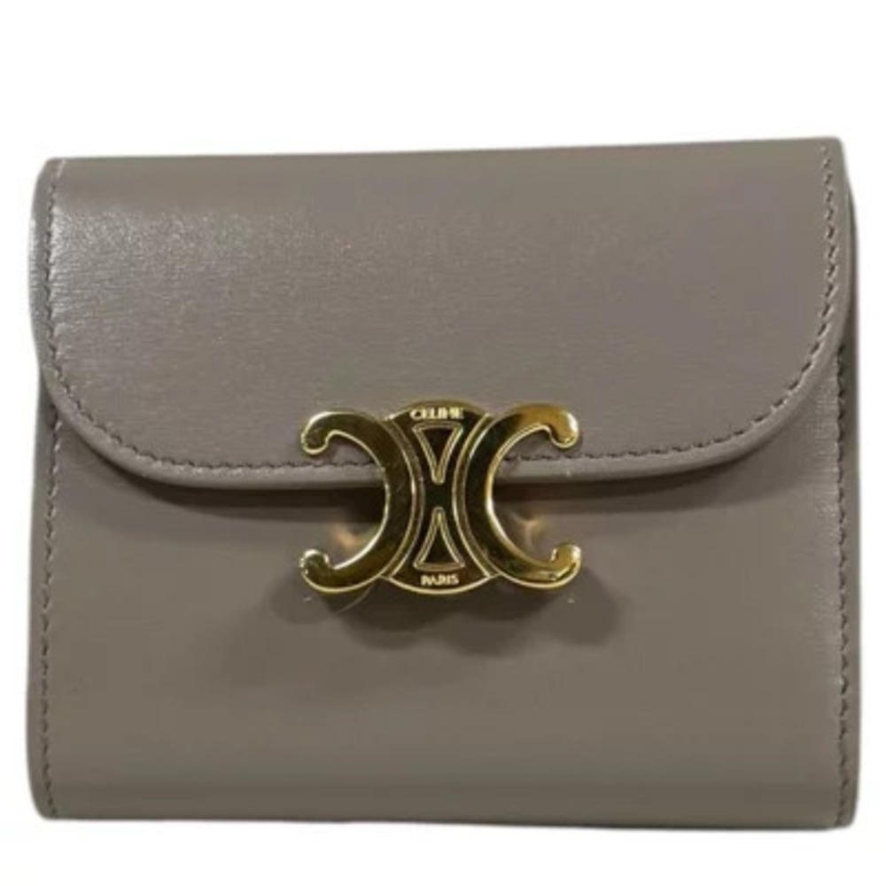 Celine Flap Wallet Triomphe Tri fold Leather
